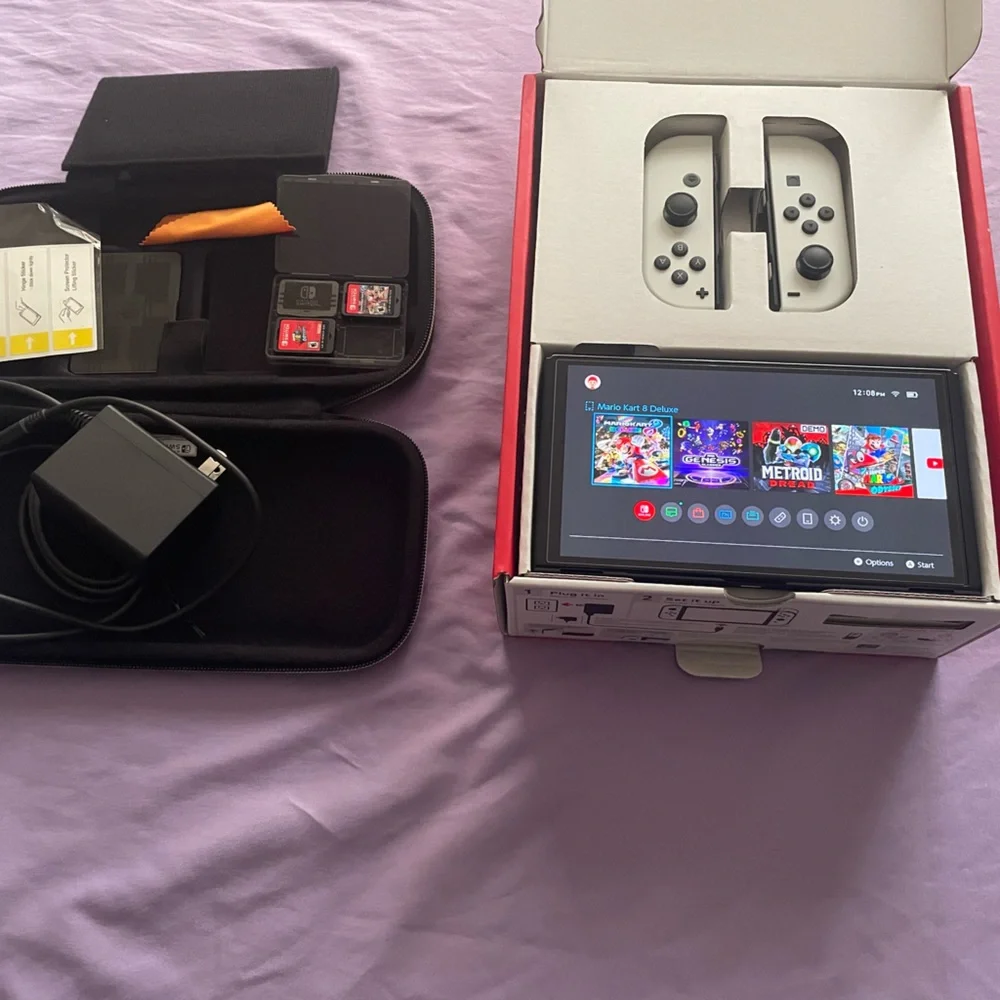 Nintendo Switch with Gray Joy-Con and Accessories